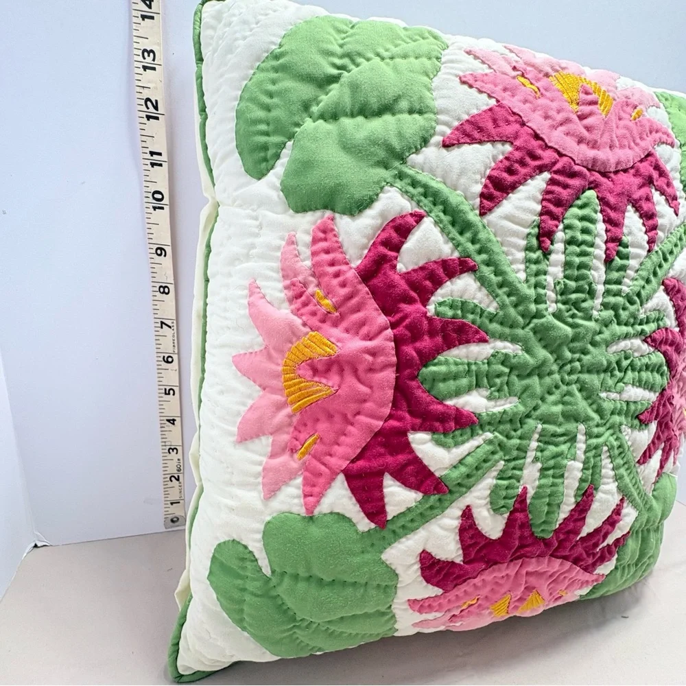 Handmade Quilted Pillow Pink /Green I think protea Design.